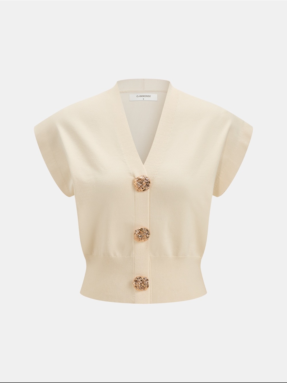 Commense Collective Cream V-Neck Button Front Knit Top